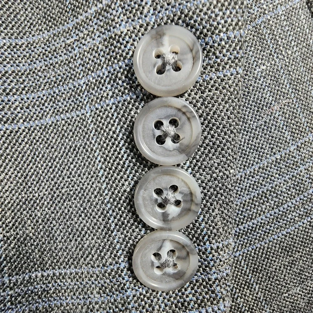 Joseph & Feiss Sport Coat Mens 46L Grey Windowpane‎ Wool Silk Linen Blazer